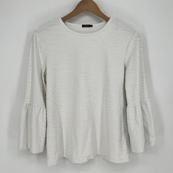 J. McLaughlin Womens Textured Bell Sleeve Top Size M White Catalina Cloth FLAWS - Picture 1 of 9
